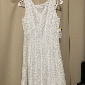 Studio One White Sleeveless V-Neck A-Line Midi Dress